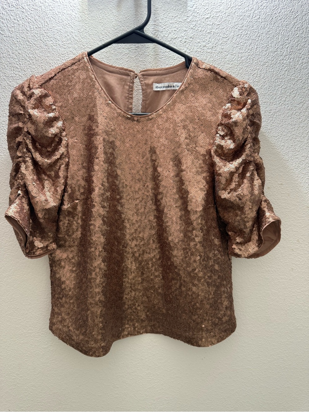 Abercrombie & Fitch Rose Gold Sequin Puff Sleeve Blouse